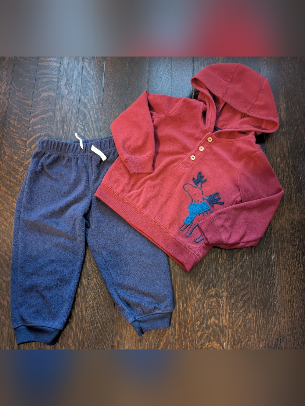 Carter's Blue And Red Raindeer Fleece Sweatsuit Set